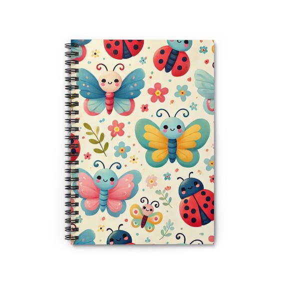 Cute Butterfly and Ladybug Spiral Notebook - Perfect for Journaling, School, Gifts, Nature Lovers, Floral Decor