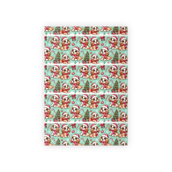 Cocker Spaniel Puppy Wrapping Paper Sweet and Cute Santa Hat Dogs Perfect for Christmas Gift Wrap Holiday Presents and Decorations