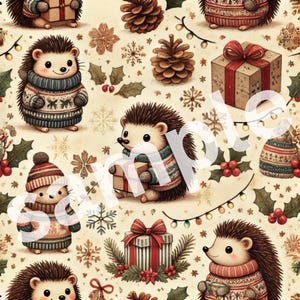 Vintage HEDGEHOGS in Xmas sweaters trendy Christmas gift wrap paper pattern (PRINTABLE VERSION only)