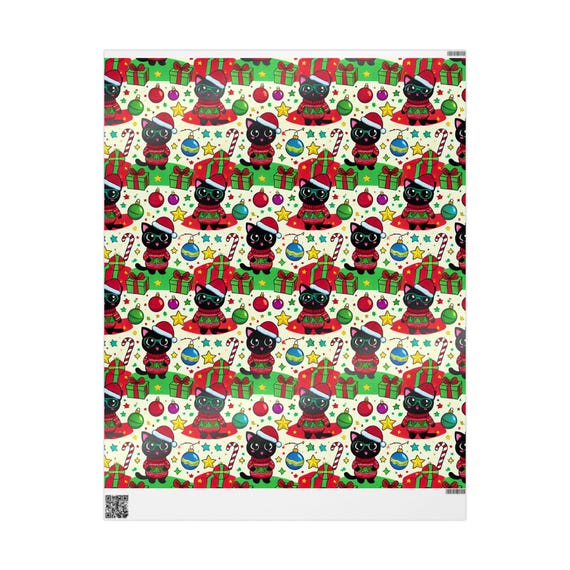 Cat Christmas Wrapping Paper, Black Cats in Sweaters Gift Wrap, Funny Holiday Cat Lover Present Wrap, Cool Cat Gift Wrap, Festive Cat Theme