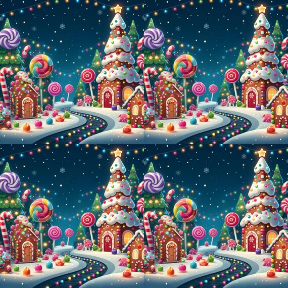 Wrapping Papers, Christmas Candyland Gift Wrap, Winter Wonderland Holiday Paper, Gingerbread Houses, Christmas Lights, Stars Night, Festive