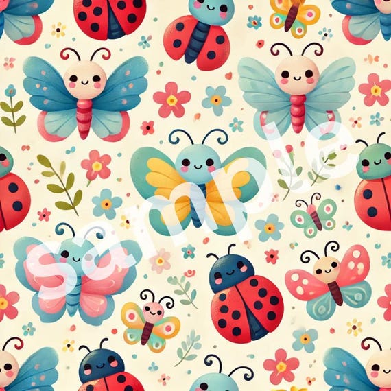 Cute BUTTERFLIES and LADYBUGS Bright and colorful, festive Easter gift wrapping paper gift pattern (PRINTABLE file only)