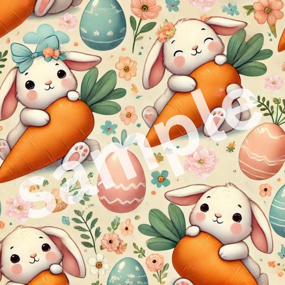 Happy Easter BUNNIES and carrots and Eggs easter floral gift wrapping paper gift pattern (PRINTABLE file)
