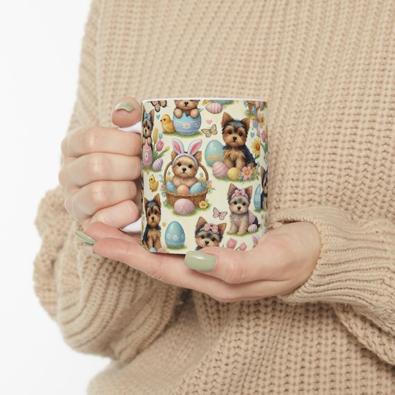 Adorable YORKSHIRE TERRIER Easter Ceramic Mug, Dog Lover Gift, Cute Coffee Cup, Spring Decor, Pet Enthusiast Presents, Yorkie Terrier Mug