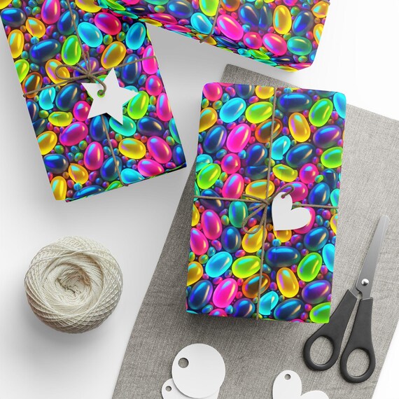 Neon JELLYBEANS Easter Wrapping Paper, Colorful Gift Wrap for Birthdays, Holidays, and Special Occasions, Eco-Friendly