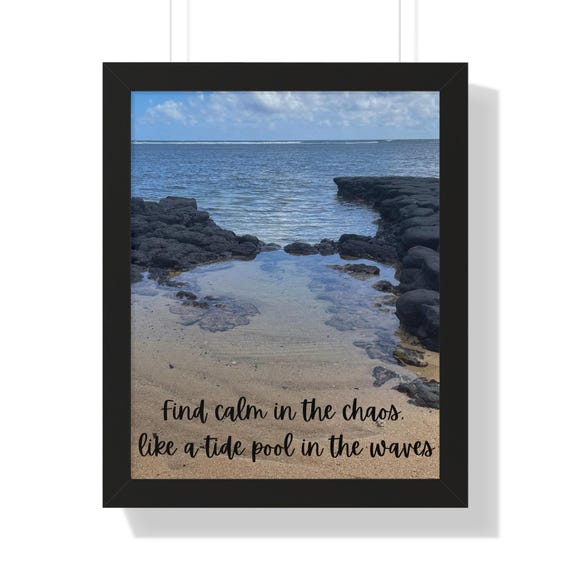 Serene Coastal Framed Poster, Beach Decor, Nautical Wall Art, Inspirational Quote Poster, Home Office Decor, Ocean Vibes