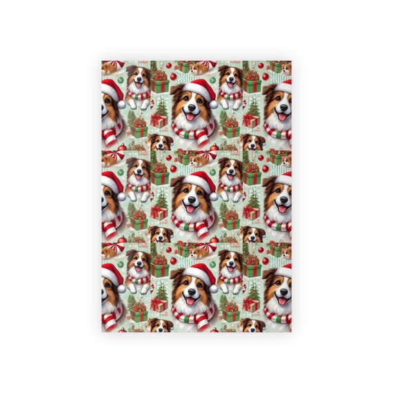 Adorable Border Collies Christmas Wrapping Paper Festive Dog Lover Gift Wrap Eco-Friendly Satin Finish in Two Sizes