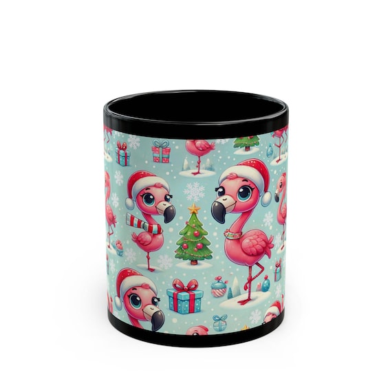 Mug, cute flamingo christmas mug tropical theme. Holiday coffee cup, festive tea mug, christmas gift, tropical theme drinkware, flamingo