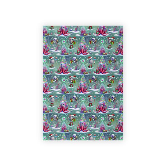 Christmas Wrapping Paper with OCEAN ALIENS Octopus Unique, Premium Satin Finish, Eco-Friendly & Recyclable