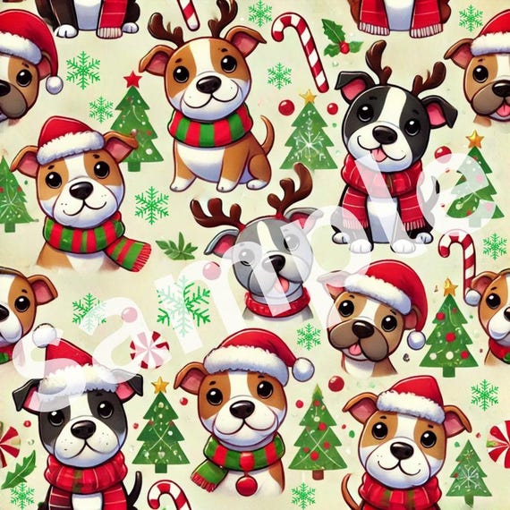 PIT BULLS cute pit bull dogs Christmas gift wrap paper pattern (PRINTABLE version only)