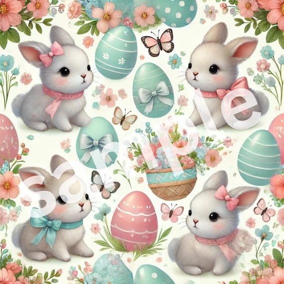 Cute Easter baby BUNNIES and BUTTERFLIES and Eggs easter gift wrapping paper gift pattern (PRINTABLE file only)