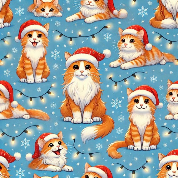 Orange and white long-haired cats gift wrap paper pattern