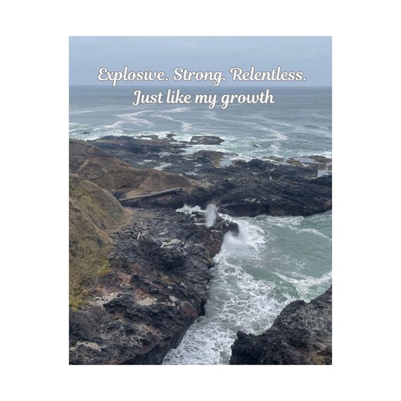 Inspirational Wall Art Poster, Motivational Home Decor, Strength Quote Print, Ocean Landscape Art, Unique Gift for Growth and Resilience
