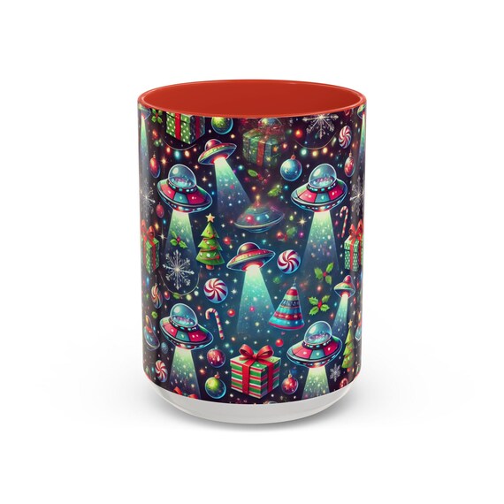 UFOs Ocean Alien Christmas Ceramic Mug, Funny Cute UFOs Holiday Tea Cup, Ocean Themed Gift, 11oz, 15oz, 2024