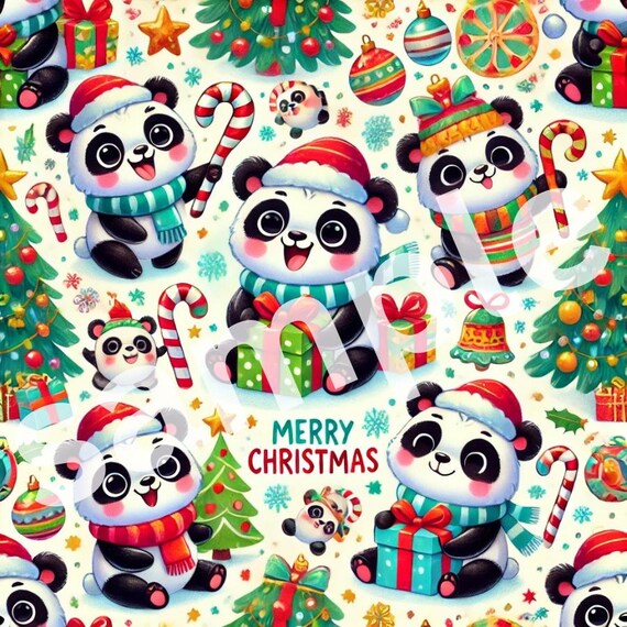 Cute Pandas Christmas having fun Christmas wrapping paper pattern (PRINTABLE FILE)