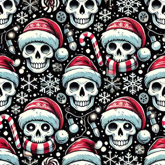 SKULLS spooky punk rock alternative digital Christmas paper pattern