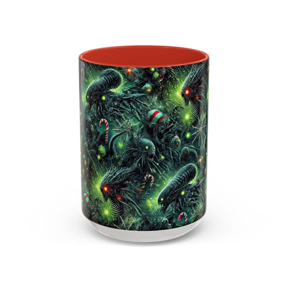 Mug, Scary Ocean Aliens Monsters Christmas Mug Trendy 2024 Bright Colors, Holiday Coffee Cup, Unique Gift, Halloween Kitchen Decor, Sea