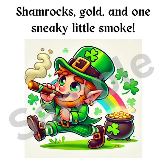Funny Smoking Sticker | St. Patrick’s Day Digital Sticker | Naughty Stoner Leprechaun | 3x3 Printable Sticker | Party Leprechaun Digital