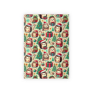 Christmas Hedgehog Gift Wrapping Paper, Cute Holiday Santa Hat Scarves Presents, 1 Roll - Festive Xmas Wrap, Seasonal Gift Wrap, Christmas