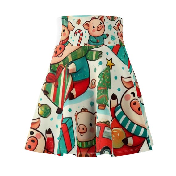 Cute, FUN Christmas PIGS Women's Skater Skirt