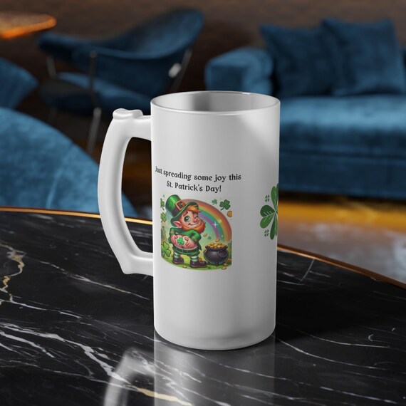 FUNNY, Naughty Frosted Glass Beer Mug - St. Patrick's Day, Beer Lovers, Bad Leprechaun, Customized Drinkware, Fun Celebrations