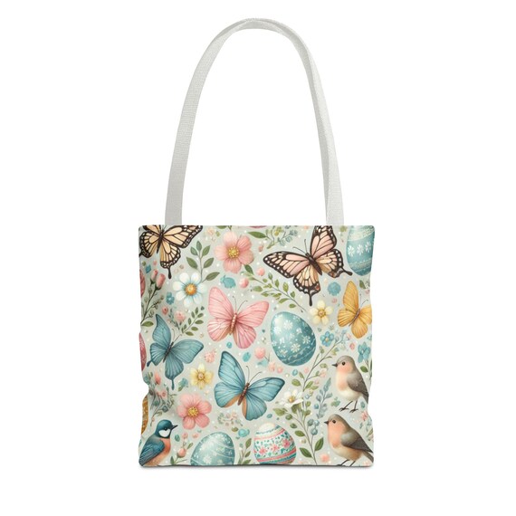 Spring Nature Tote Bag, Eco-Friendly Shopping Bag, Floral Butterflies Tote, Easter Gift, Everyday Use Bag