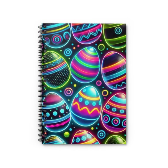 Vibrant Easter Spiral Notebook, Colorful Diary, Neon Custom Journal, Gift for Kids, Spring Writing Pad, Fun Stationery