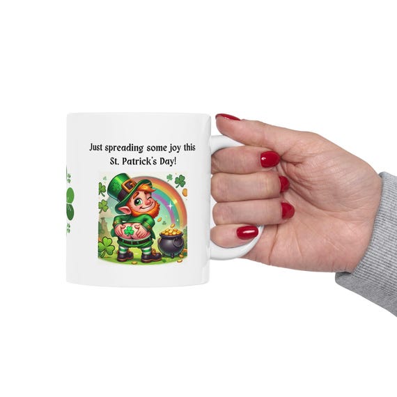 St. Patrick's Day Ceramic Mug - Lucky Clover Design, Gift for Tea & Coffee Lovers, Holiday Decor, Shamrock Mug, Irish Celebration