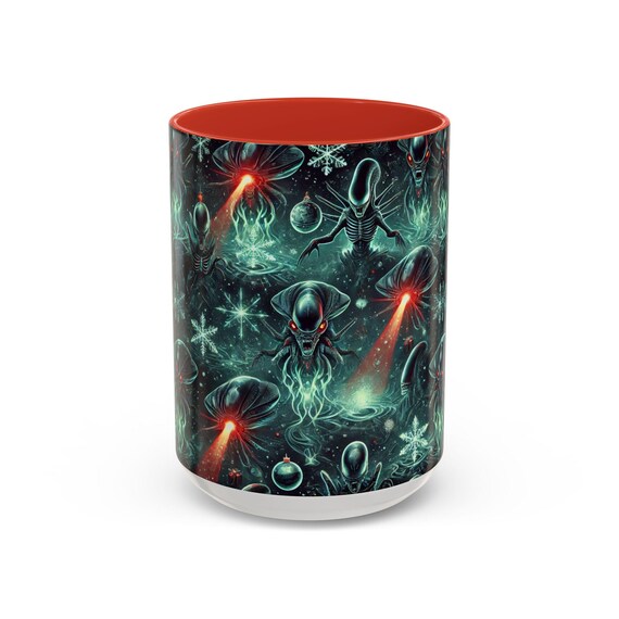 Mug, Scary Ocean Aliens Monsters Christmas Mug Trendy 2024 Bright Colors, Holiday Coffee Cup, Unique Gift, Christmas Kitchen Decor, Sea
