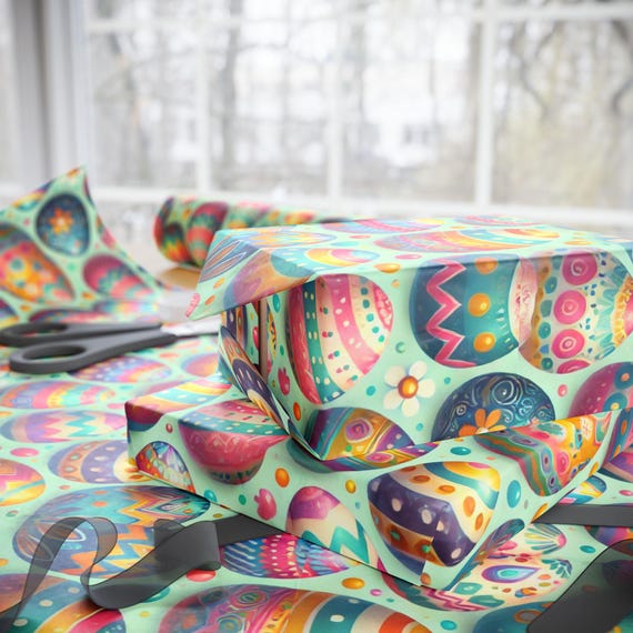 Colorful Easter Egg Wrapping Paper, Festive Gift Wrap, Spring Celebrations, Birthday, Holiday Packaging, Decorative Paper, Unique Gift Wrap