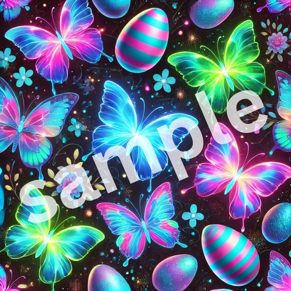NEON Easter BUTTERFLIES and Easter Eggs bright and colorful, festive Easter gift wrapping paper gift pattern (PRINTABLE file only)