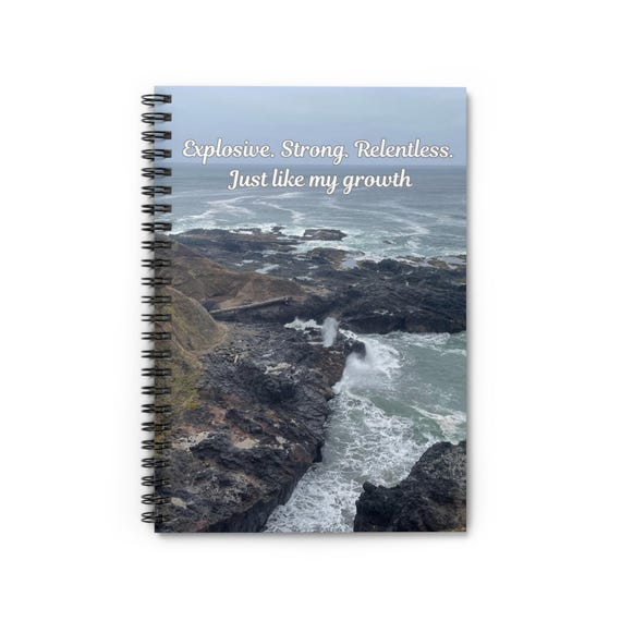 Rugged Coastline Nature Journal Notebook - Motivational Quote, Geyser Spout, Ocean Sea Rocky Shoreline, Spiral Diary