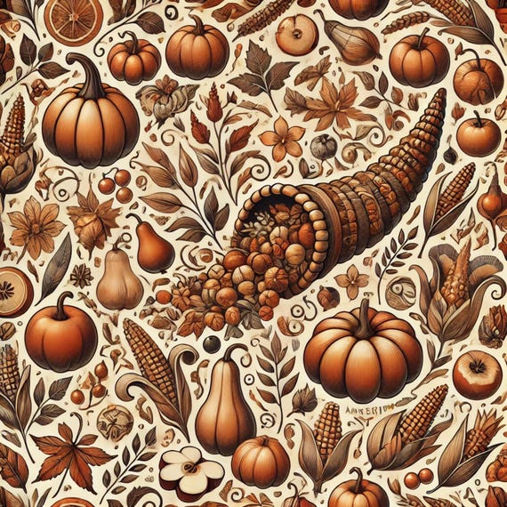Vintage CORNUCOPIA Thanksgiving Pumpkin  Pattern Fall Table Decor