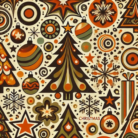 70s RETRO groovy Christmas seventies tree gift wrap paper pattern (PRINTABLE FILE only)