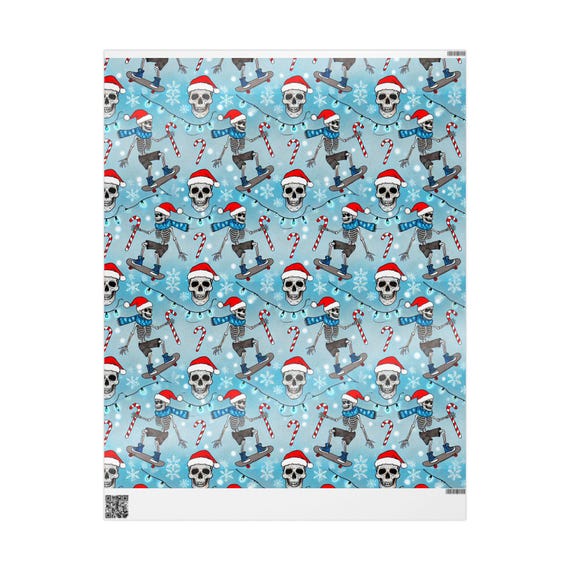 Skateboarding Skulls Wrapping Papers, Christmas Gift Wrap, Fun Holiday Pattern, Skull Design, Gift Wrap Paper, Wrapping Paper Roll