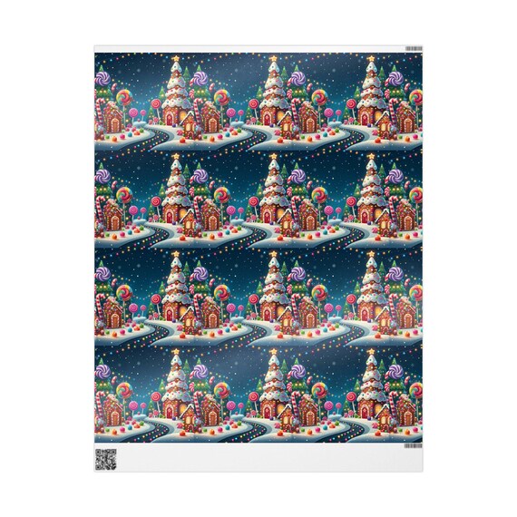 Wrapping Papers, Christmas Candyland Gift Wrap, Winter Wonderland Holiday Paper, Gingerbread Houses, Christmas Lights, Stars Night, Festive