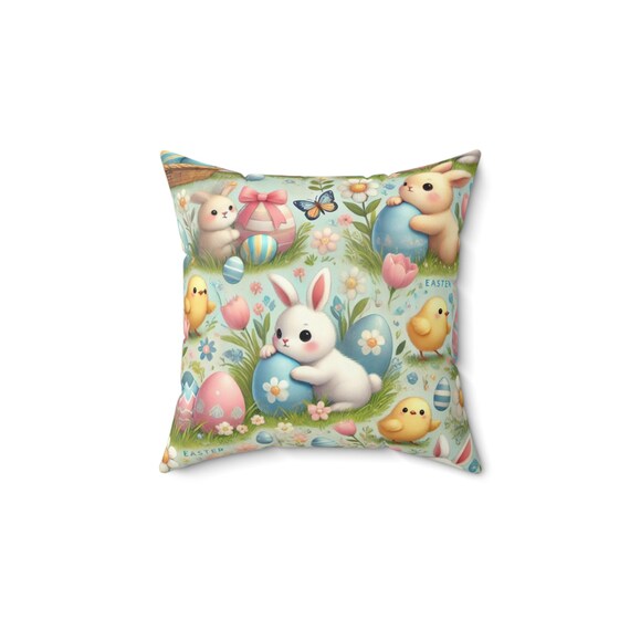 Adorable Easter Pillow, Cute Bunny Decor, Spring Home Accent, Kids Room Decor, Holiday Cushion