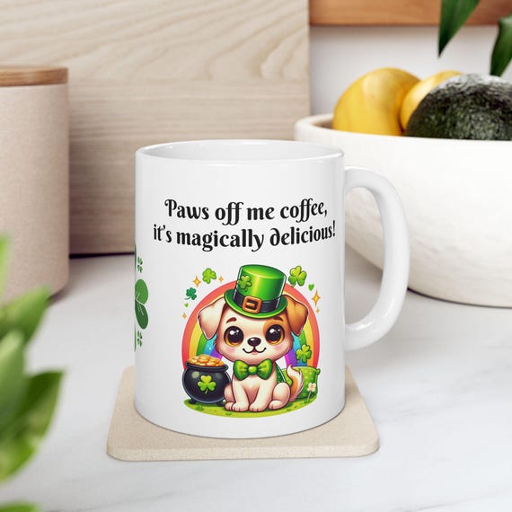 Whimsical St. Patrick's Day Ceramic Mug, Lucky Coffee Cup, Magical Gift for Friends, Holiday Decor, Kitchenware