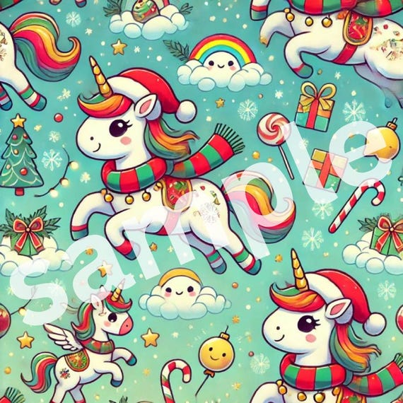 Fun, magical UNICORNS cute Christmas wrapping paper pattern (PRINTABLE VERSION only)