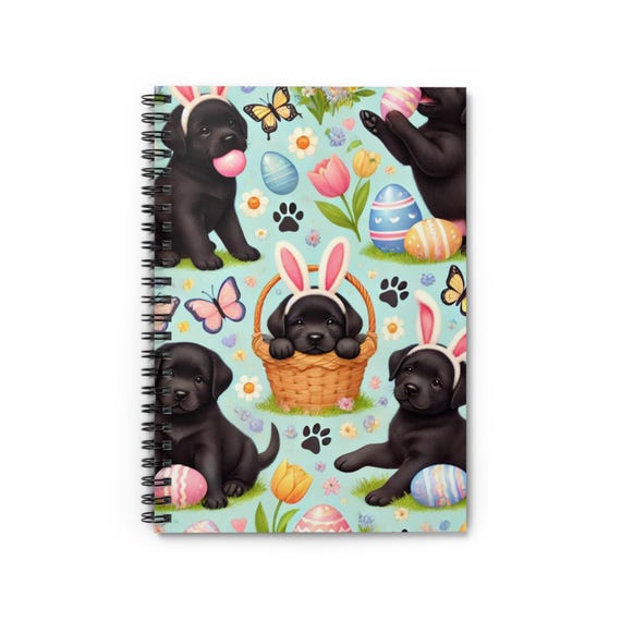 Easter BLACK LABS Spiral Notebook, Cute Black Lab Notepad for Spring, Journal for Dog Lovers, Easter Gift, Pet Lover Stationery