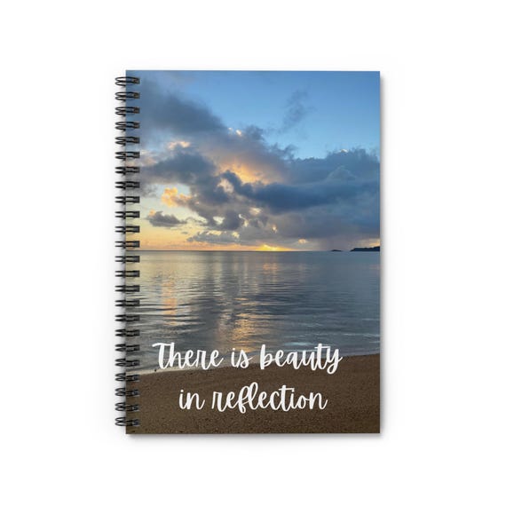 Inspirational Spiral Notebook - Beach Reflection Design, Ideal for Journaling, Gifts for Students, Motivational Quotes, Daily Planner