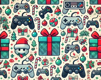 Fun VIDEO GAME gamer-themed Christmas wrapping paper gift wrap pattern for kids and teens and adults! (PRINTABLE version only)