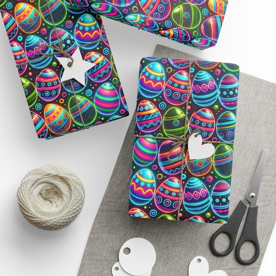 Colorful NEON Easter EGGS wrapping paper, Gift Wrap, Holiday Decor, Celebrate Birthdays, Easter, Christmas