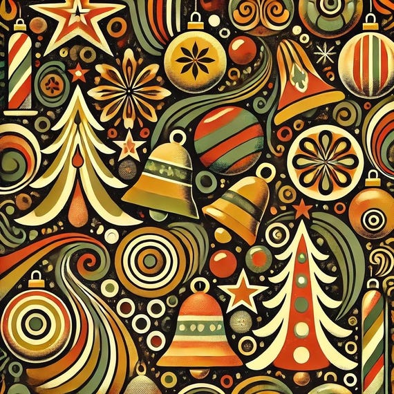 70s RETRO groovy and unique Christmas gift wrap paper pattern (PRINTABLE FILE)