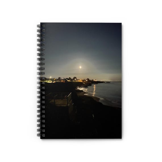 Moonlit Ocean Spiral Notebook - Night Sky Aesthetic, Gift for Writers, Journaling, School, Beach Lovers, Meditation