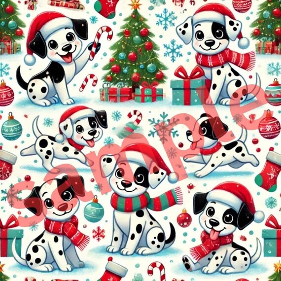 Playful DALMATION dogs and puppies cute Christmas gift wrap paper pattern (PRINTABLE VERSION only)