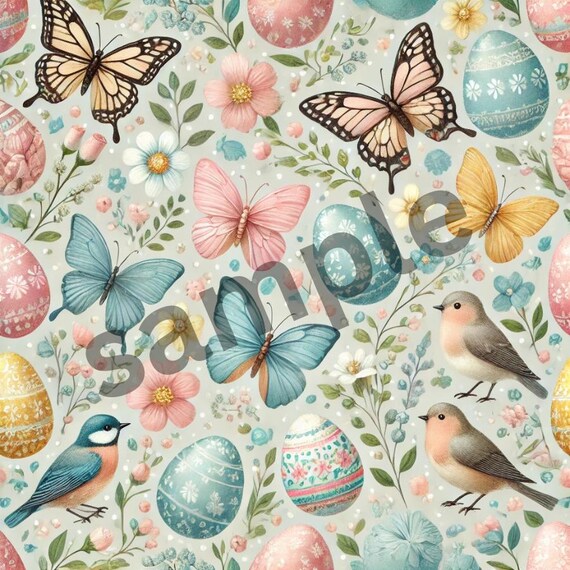 Easter themed BUTTERFLIES and BIRDS and Eggs easter gift wrapping paper gift pattern (PRINTABLE file only)