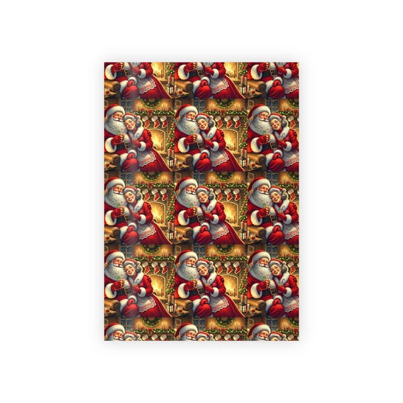 Romantic Santa and Mrs. Claus Wrapping Paper, Cozy by the Fire, Festive Wrapping Paper, Romantic Santa and Mrs. Claus Sharing a Drink