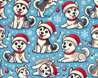 HUSKIES love Xmas! Cute huskies Christmas gift wrap paper pattern