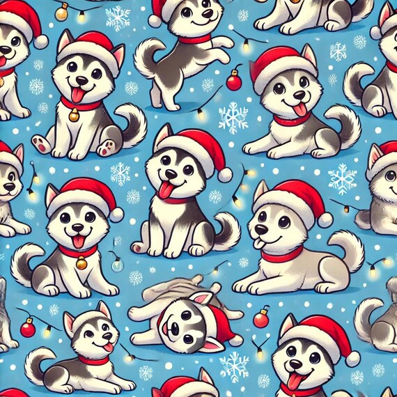 HUSKIES love Xmas! Cute huskies Christmas gift wrap paper pattern